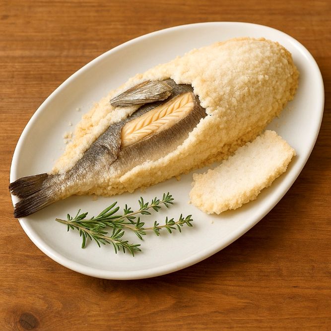 Wolfsbarsch in Salzkruste mit Beurre Blanc (mit Zutaten und Rezept)