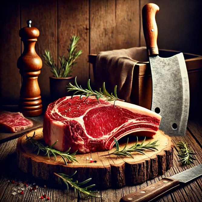 CÔTE DE  BŒUF (Rinderhochrippe) und Sauce Bordelaise - zum selber Kochen, mit Zutaten und Rezept